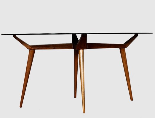 Mid Century Italian Crystal And Wood Oval Table By G L Giordani 1950s Mid Century Italian Crystal And Wood Oval Table By G L Giordani 1950s