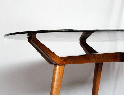 Mid Century Italian Crystal And Wood Oval Table By G L Giordani Mid Century Italian Crystal And Wood Oval Table By G L Giordani 1950s 3
