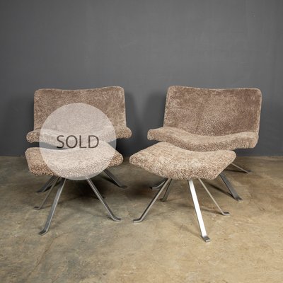 20th Century Italian Sheepskin Swivel Chair Stool from Tonon Set of 2