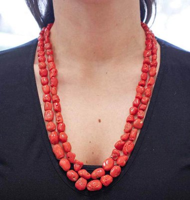 Red Coral and Diamonds Necklace in Rose Gold and Silver Multi-Strands for  sale at Pamono