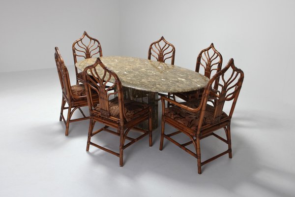 Italian Regency Bamboo Dining Chairs, Oak Dining Room Chairs With Cushions