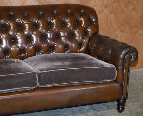 Hand Dyed Cigar Brown Leather Sofa With, Mahogany Brown Leather Sofa