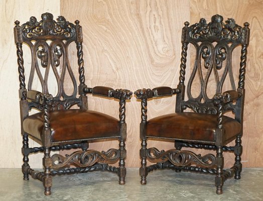 Antique Hand Carved Armorial Crest Coat of Arms Jacobean Dining