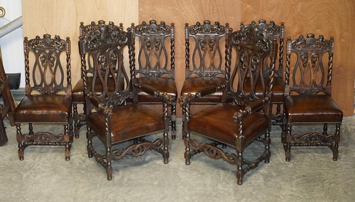 Antique Hand Carved Armorial Crest Coat, Antique Dining Room Chairs With Arms