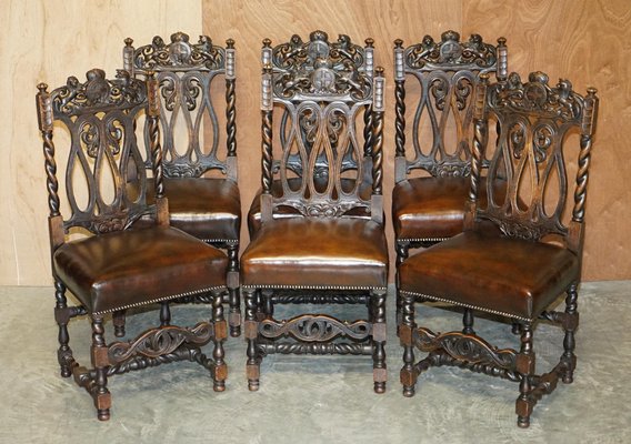 Antique Hand Carved Armorial Crest Coat, Antique Dining Room Chairs With Arms