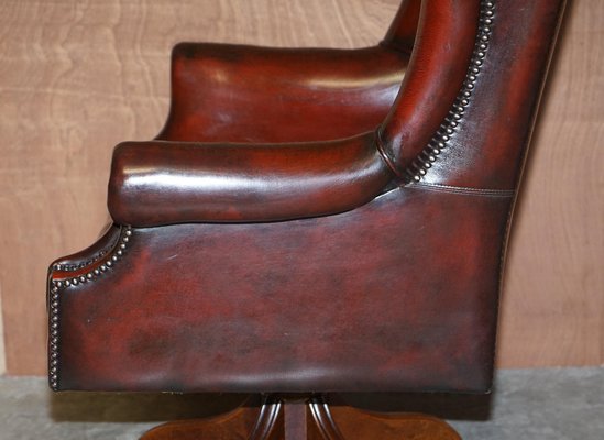 Vintage Bordeaux Leather Wingback, Brown Leather Roller Chair