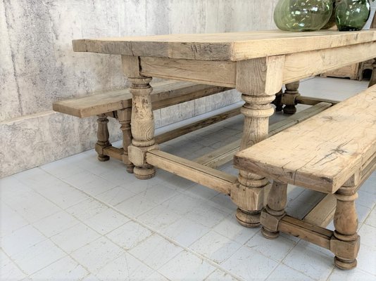 French Oak Farmhouse Dining Table With Matching Benches Set Of 3 For At Pamono French Oak Farmhouse Dining Table With, Outdoor Farmhouse Dining Table And Bench