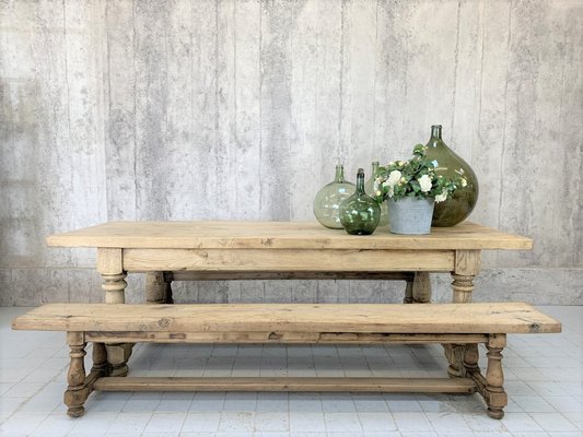 French Oak Farmhouse Dining Table With, Farm Table With Benches
