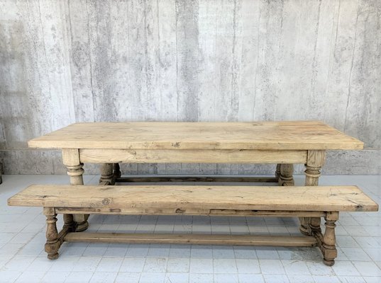 French Oak Farmhouse Dining Table With, Outdoor Farmhouse Dining Table And Bench