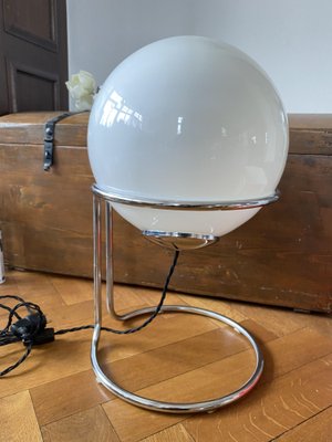 Vintage Space Age Table Lamp with Chrome Frame and Pickled Glass