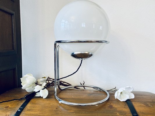Vintage Space Age Table Lamp with Chrome Frame and Pickled Glass