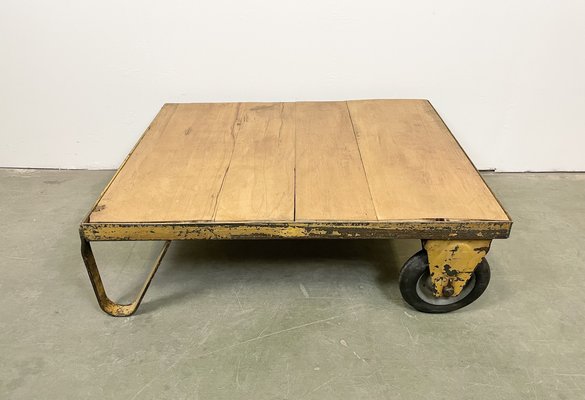 Yellow Industrial Coffee Table Cart, Rustic Factory Cart Coffee Table Taiwan