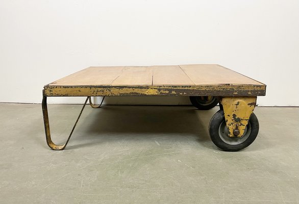 Yellow Industrial Coffee Table Cart, Rustic Factory Cart Coffee Table Taiwan