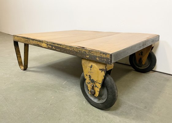 Yellow Industrial Coffee Table Cart 1960s, Furniture Trolley Coffee Tables