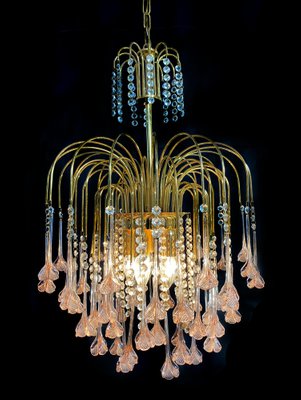Venetian Pink Flowers Murano Glass, Gold Chandelier With Pink Flowers Inside