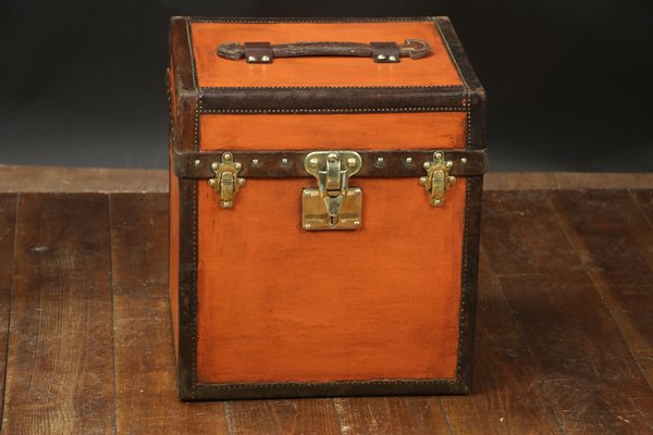 Early 20th Century French Stencil and Monogram Louis Vuitton Leather Hat  Trunk - Country French Interiors