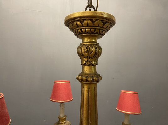 Large Chandelier In Gold Gilded Wood, Big Chandelier Lamp Stand