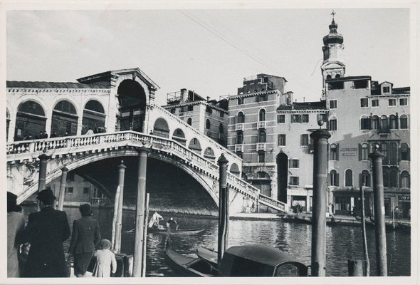 Firma indecifrata Venezia, Ponte di Rialto china nera su cartoncino cm  50x70, IL PONTE