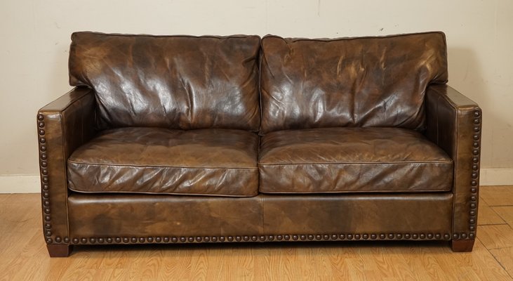 Viscount Heritage Brown Leather Two, Brown Leather Nailhead Couch