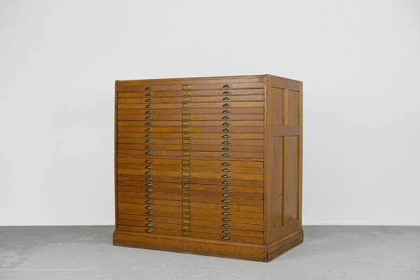 Large Vintage Industrial Oak File Cabinet with Multiple Drawers 1930s