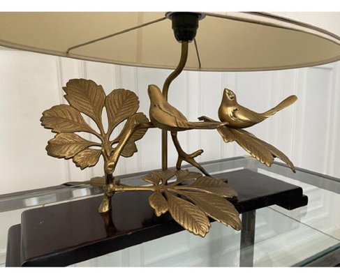 Lampe aus vergoldeter Bronze mit Vogel-Motiven, 1970er bei Pamono kaufen
