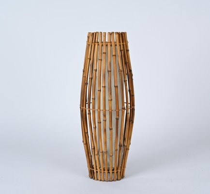 Mid Century Italian Bamboo And Rattan, Sirit Rattan Floor Lamp Dark Brown
