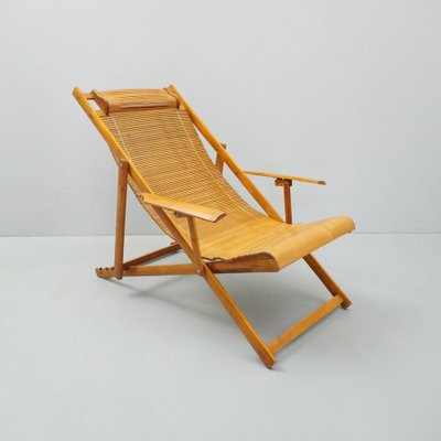 Vintage Japanese Bamboo Sun Loungers, Vintage Wooden Sling Chairs