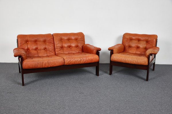 Vintage Mid Century Leather Sofa By, Orange Leather Chair Ikea