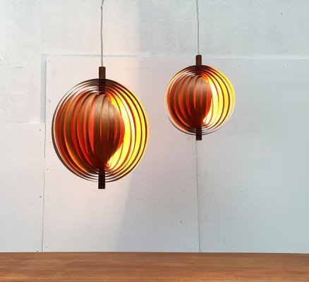 Mid-Century Moon Lamps in Teak Wood, 1960s, Set of 2 for Mid-Century Moon Lamps in Teak Wood, 1960s, Set of 2 for