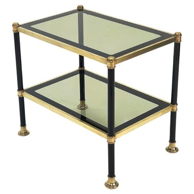 Mid Century Brass and Black Metal Rectangular Coffee Table with Smoked Glass 1970s