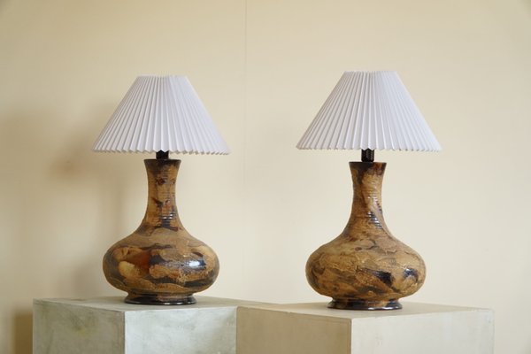 Large Mid Century Danish Modern Ceramic, Modern Wooden Table Lamps