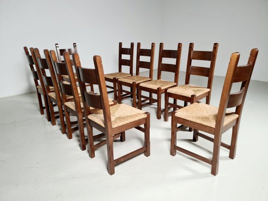 Solid Oak Dining Chairs With Rush Seats, Solid Oak Dining Chairs Amish