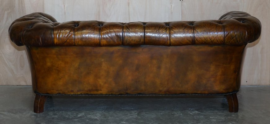 Antique Victorian Chesterfield Tufted Brown Leather Sofa with