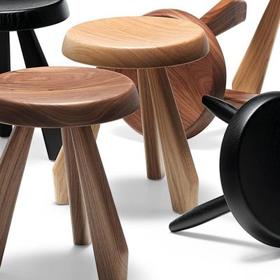 Berger and Meribel Wood Stools by Charlotte Perriand for Cassina Set of 12