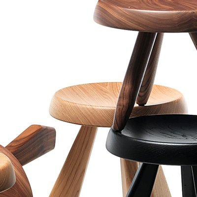 Berger and Meribel Wood Stools by Charlotte Perriand for Cassina