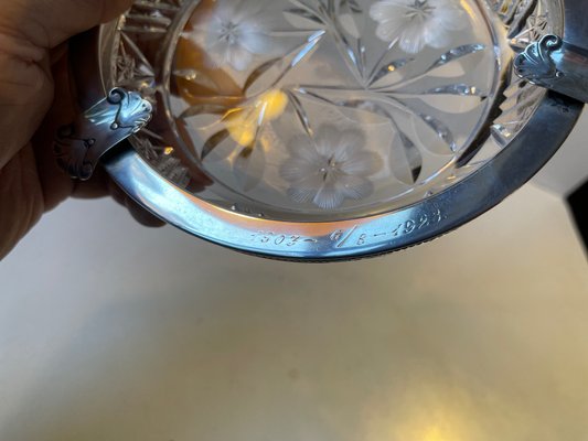 massiver Kristall Glas Aschenbecher mit 800 Silbermontur von 1929 