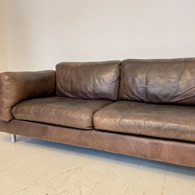 French Brown Leather Sofa 1978s, 7ft Leather Sofa Bed