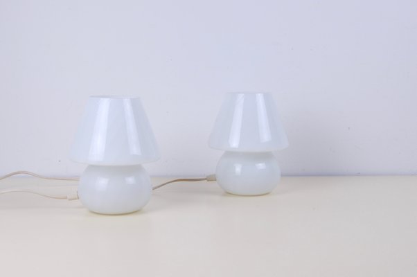 Vintage Glass Mushroom Milk Lamps Set of 2