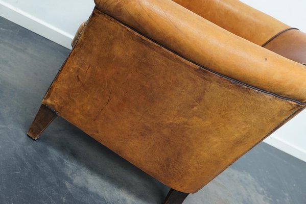 Vintage Dutch Cognac Colored Leather Club Chair for sale at Pamono