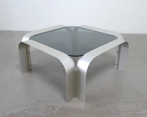 Square Aluminium Coffee Table With Tinted Gl 1970s For At Square Aluminium Coffee Table With Tinted Gl 1970s 1