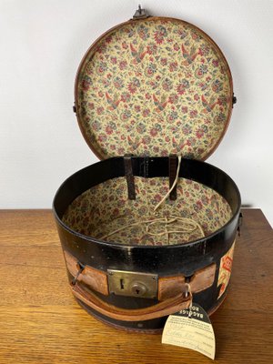 Vintage Black Leather Hat Box, 1920s for sale at Pamono