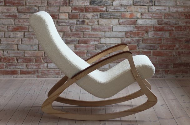Vintage French Boucle Rocking Chair Czechoslovakia 1950s for