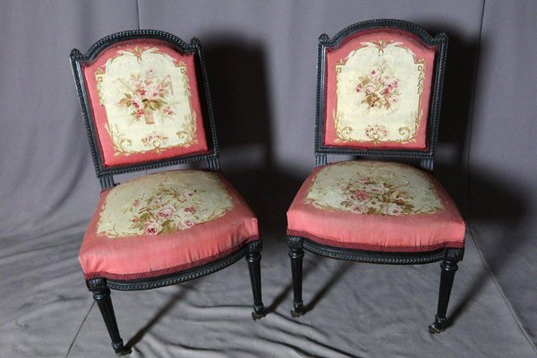 Napoleon III Dining Chairs With Aubusson Upholsterey Set of 4 for