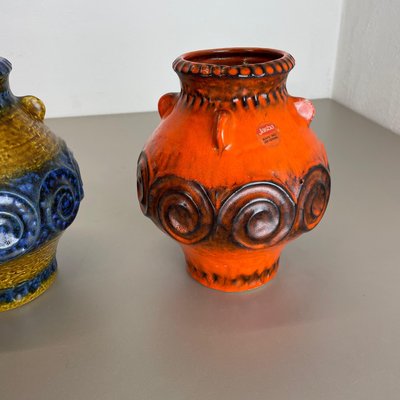 German Fat Lava Op Art Pottery Vase from JASBA Ceramics, Set of 2