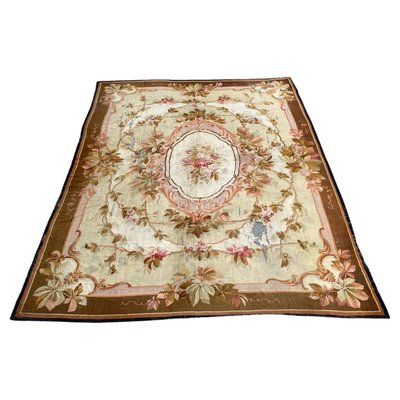 Large Antique Distressed Aubusson Flat Rug for sale at Pamono