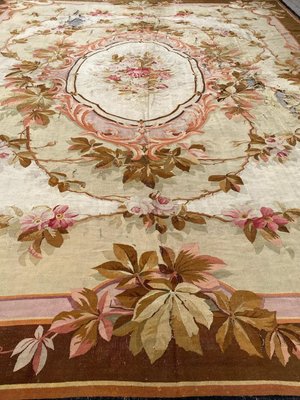 Large Antique Distressed Aubusson Flat Rug for sale at Pamono