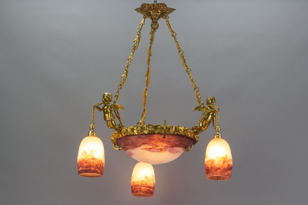 French Bronze Cherub Chandelier by 