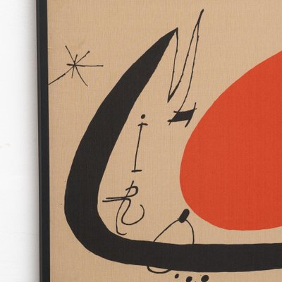 Joan Miro, 1970s, Lithograph in Textile Fabric, Framed for Joan Miro, 1970s, Lithograph in Textile Fabric, Framed for