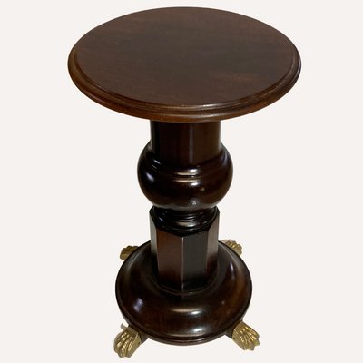Vintage Mahogany Pedestal or Side Table With Brass Claw Feet