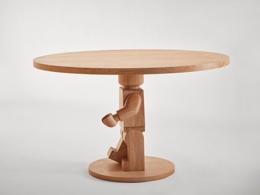 Oak Round Lego Sculpture Base Dining Table by Interni for SoShiro for sale at Pamono